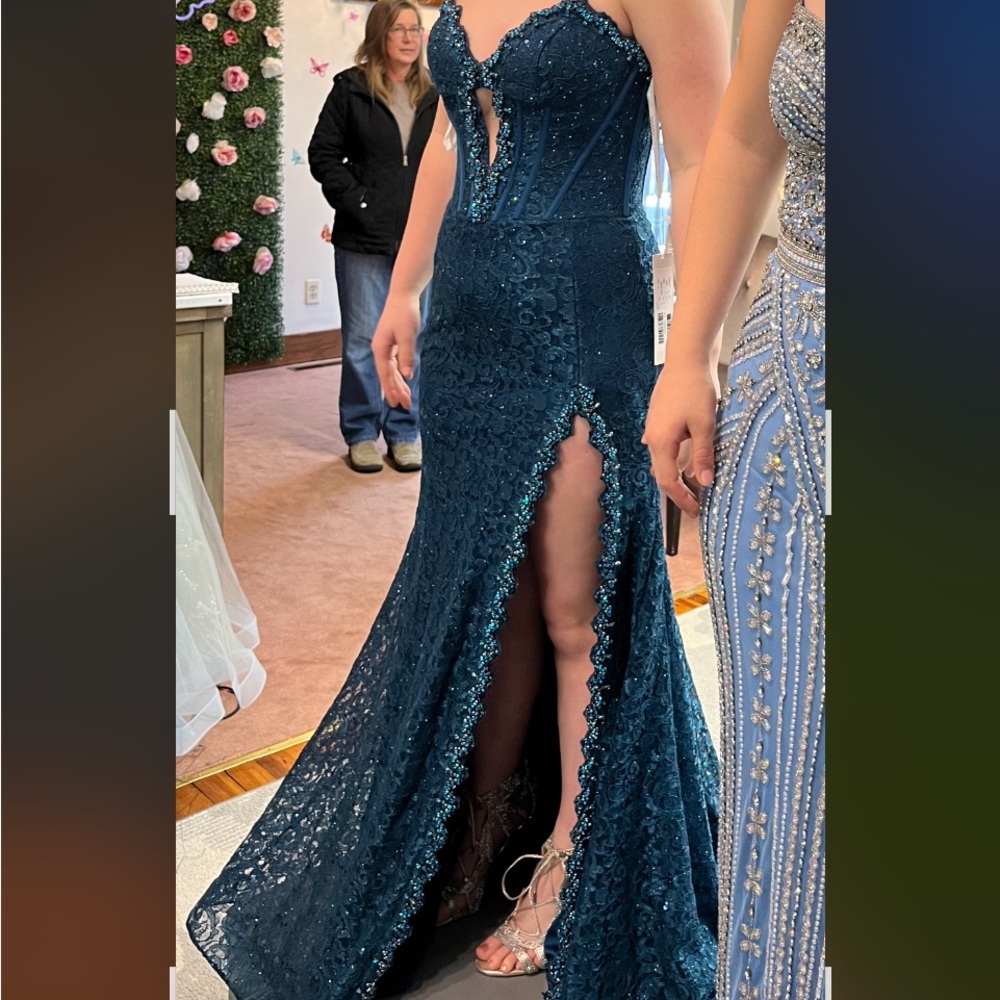 Jovani Peacock Blue Embellished Gown NWT